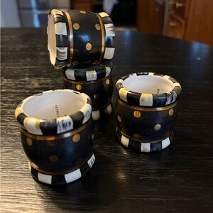 Mackenzie Childs Set of 4 Napkin Rings Ceramic Black Tie Courtly Stripe
